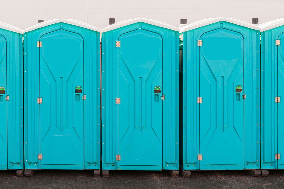 Industrial portable restroom units at a plant in Cookeville, Tennessee